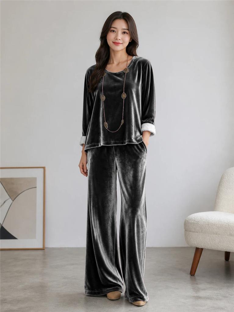 New Women's Casual V-neck Pullover Long Sleeves and Trousers Velvet Multi-color Women's Suit