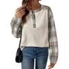 Blusa da donna autunnale e invernale a patchwork a quadri a maniche lunghe con scollo rotondo