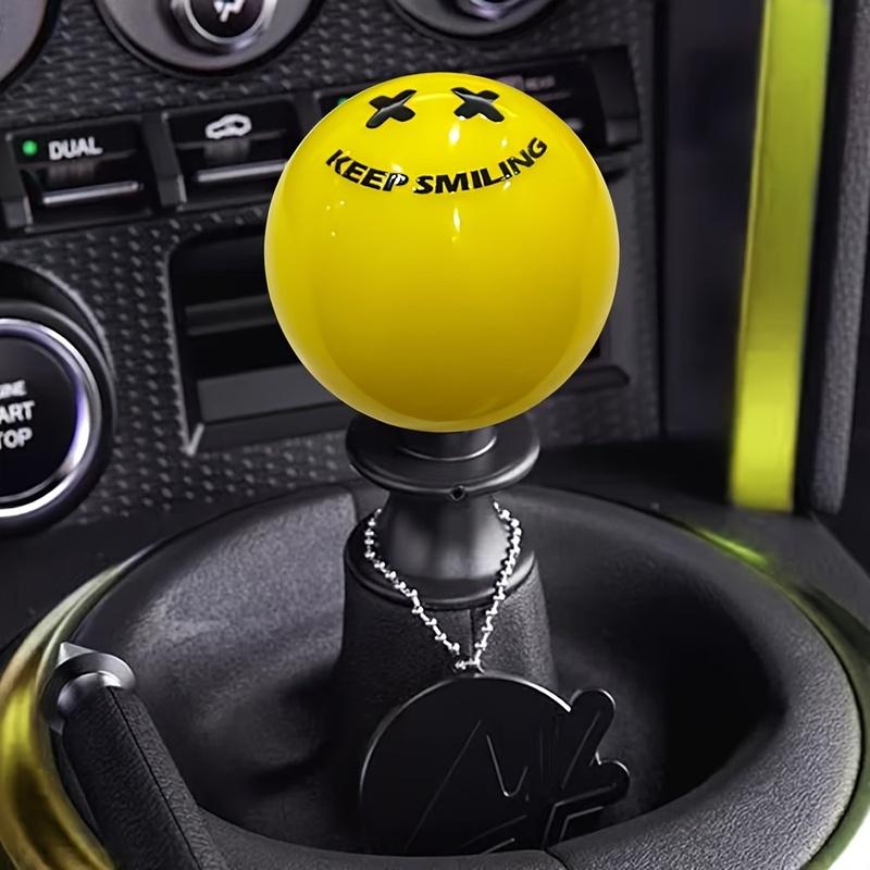 Keep Smiling Yellow & Black Gear Shift Knob - Manual Transmission Lever Head with Joyful Face Design, JDM Style Car Interior