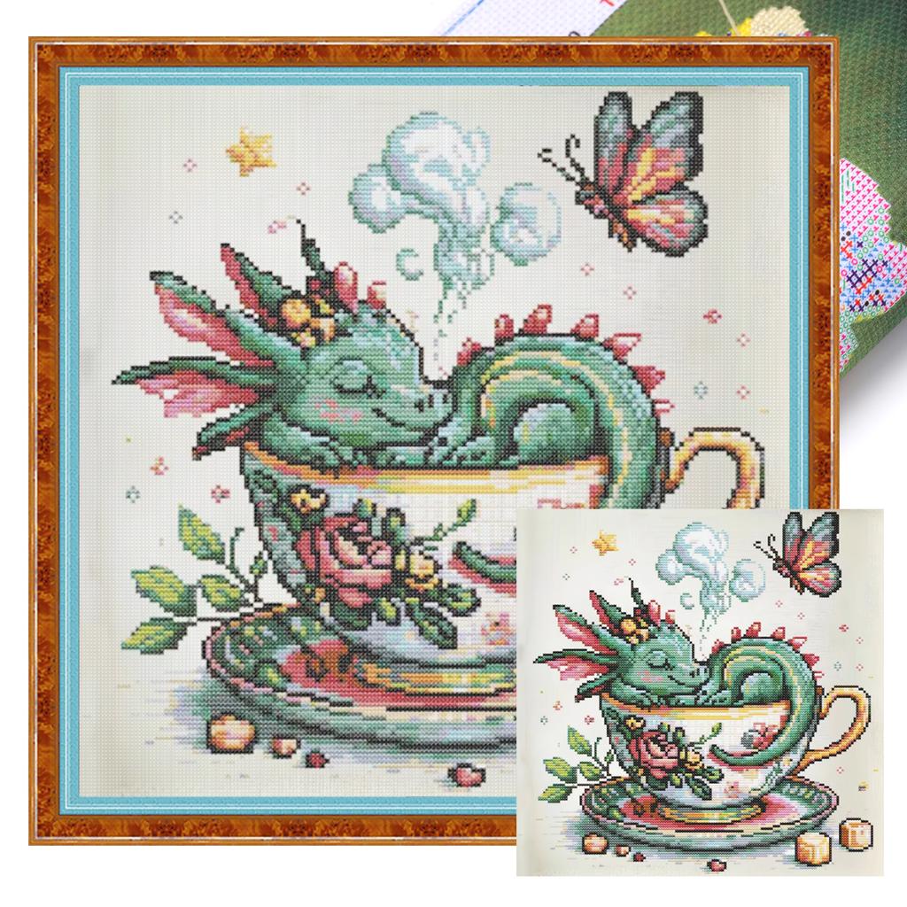 Dragon Full 14CT DIY Stamped Cross Stitch Kits for Beginners Adults Home Wall Decor Embroidery Needlepoint Starter Kits 40x40cm