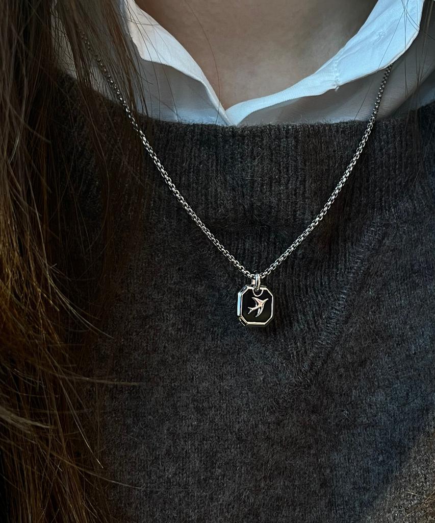 Gaman Silver Onyx Bird Necklace