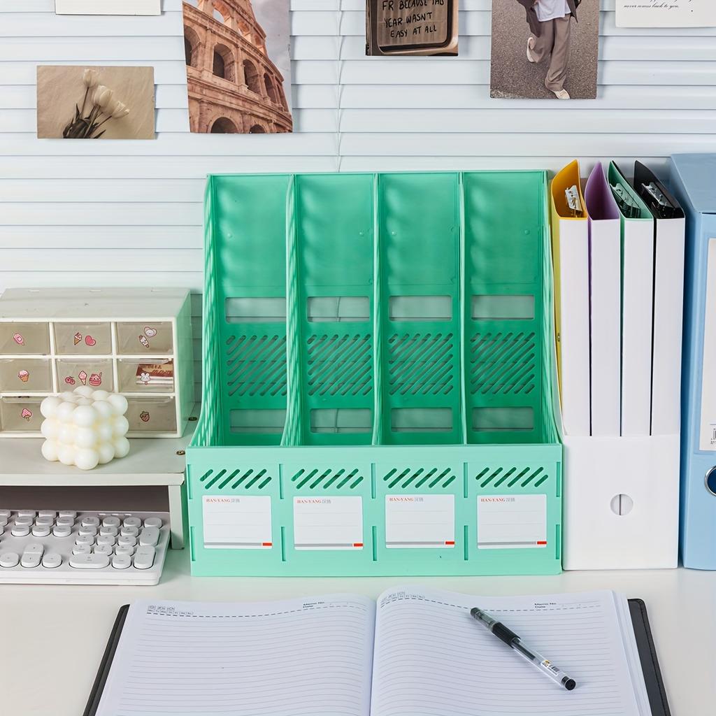 Kunststoff-Zeitschriftenständer, Schreibtisch-Organizer-Aktenordner für Büroorganisation und Aufbewahrung, mit 4 vertikalen Fächern