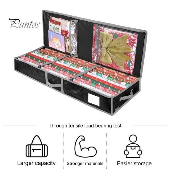 Christmas Wrapping Paper Storage Bag Flexible Partitions Pockets Large Capacity Durable Handle PE Gift Wrap Organizer