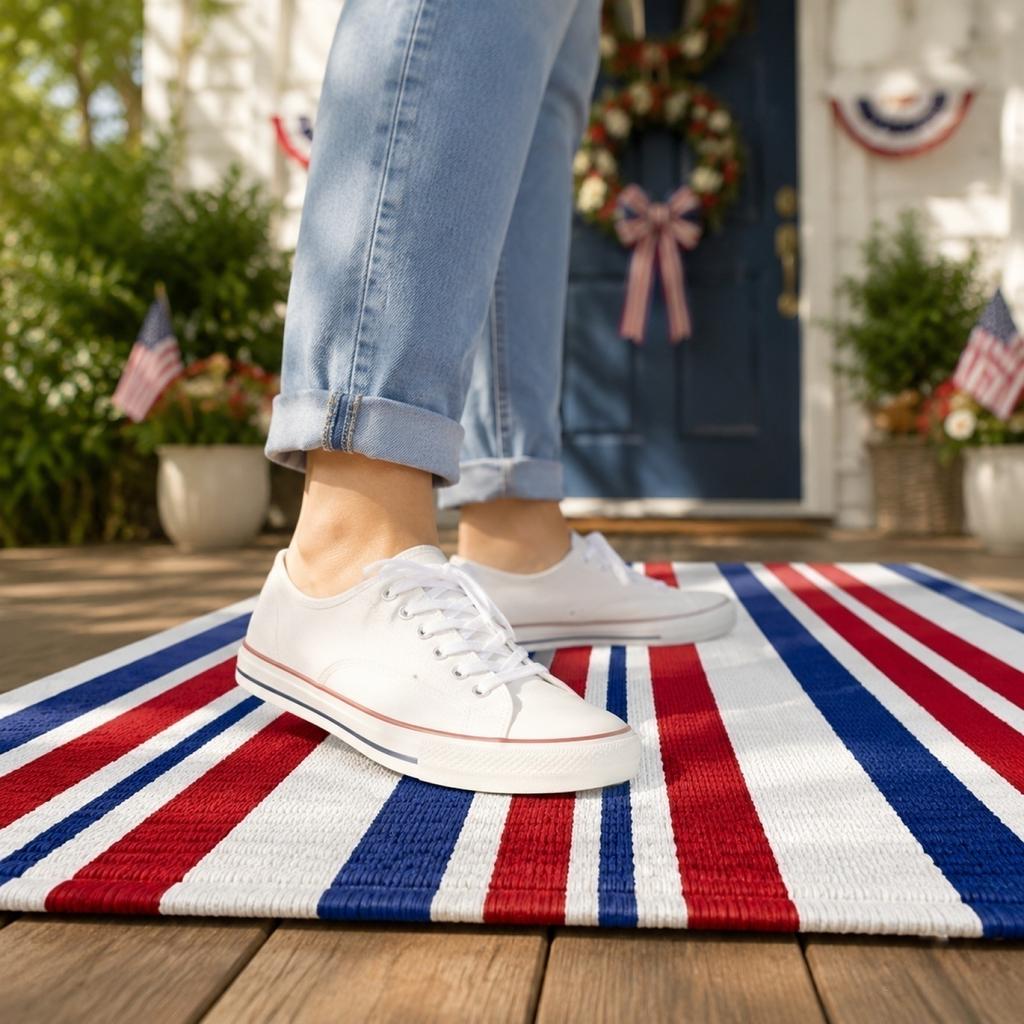 Durable Entrance Mat with Striped Pattern for Indoor Outdoor Use Non Slip Washable Hallway Foyer Rug for High Traffic Areas