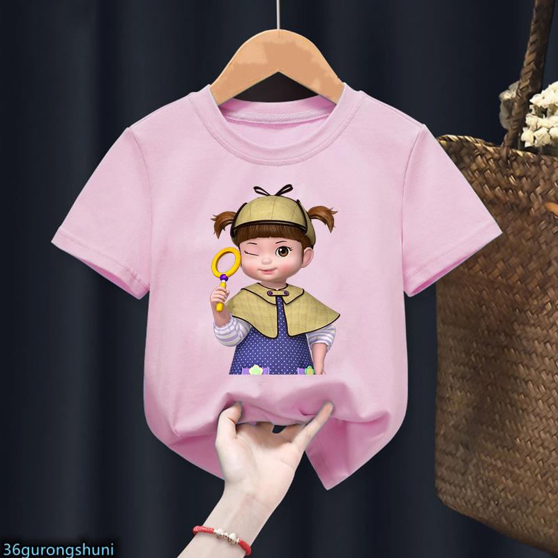 New Hot-Selling Children's T-Shirt Cute Cartoon Print for Girls Pink Girls' Clothing