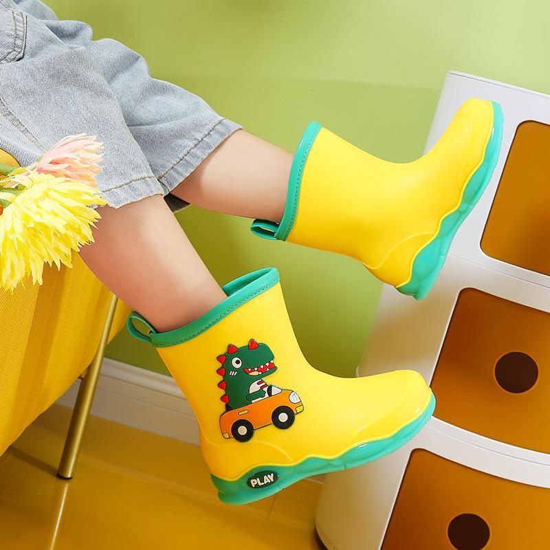 

Детские дождевики, детские резиновые сапоги, новые милые детские мультяшные водные туфли для улицы, водонепроницаемые и нескользящие, для мальчиков и девочек, с изображением динозавров 30