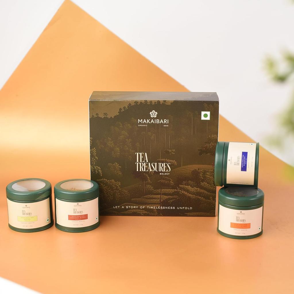 Makaibari Tea Treasures Select Gift Box 100g Pack – A Curated Collection of Darjeeling's Finest: First Flush, Second Flush, Darjeeling Roasted