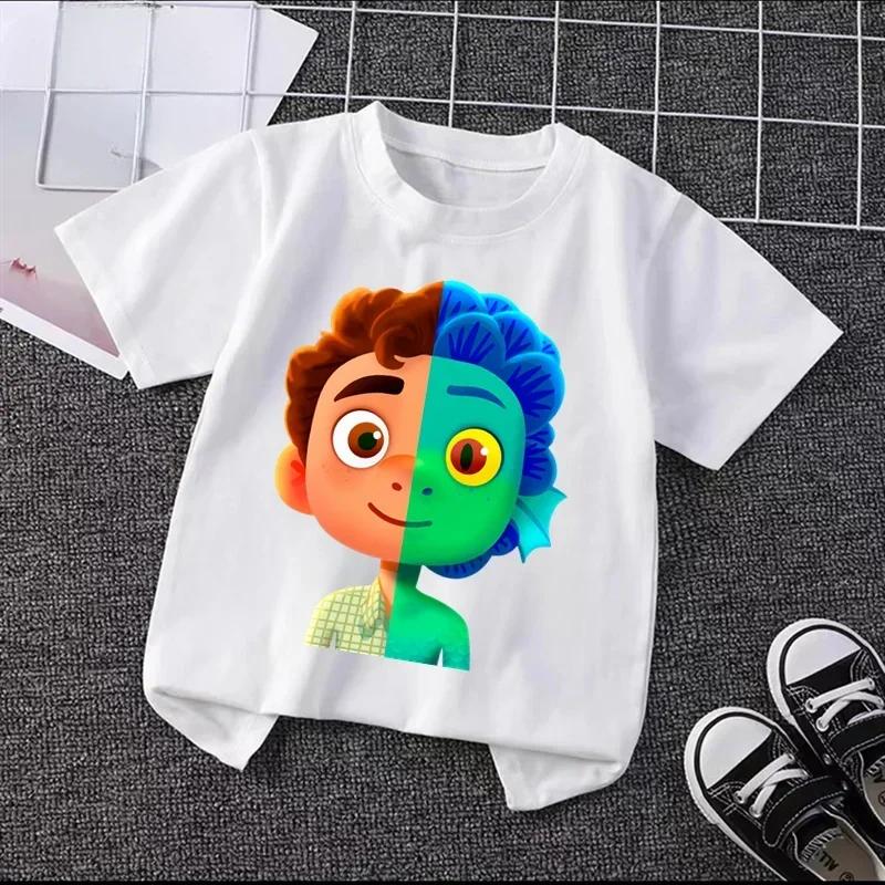 2025 Disney Luca Charming Shorts - Cute Cartoon Game Print T-Shirt For Kids, Ideal For Boys & Girls' Fun Days