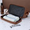 Double-Layered Toiletry Bag for Men Dad Husband Lightweight Leather Travel Shaving Kit Organizer Cosmetic Zipper Pouch