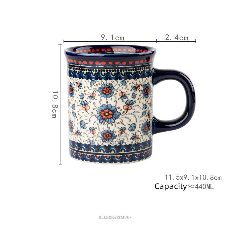 Bohemian Floral Ceramic Mug, Vintage Style Red Blue Flower Coffee Cup for Home & Gift