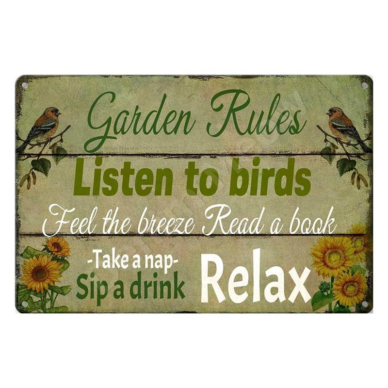 Welcome To Our Garden Metal Tin Signs, Dirty Hoe Wall Art, Sunflower Retro Poster for Home, Yard, Plants Decor, Garden Rule S