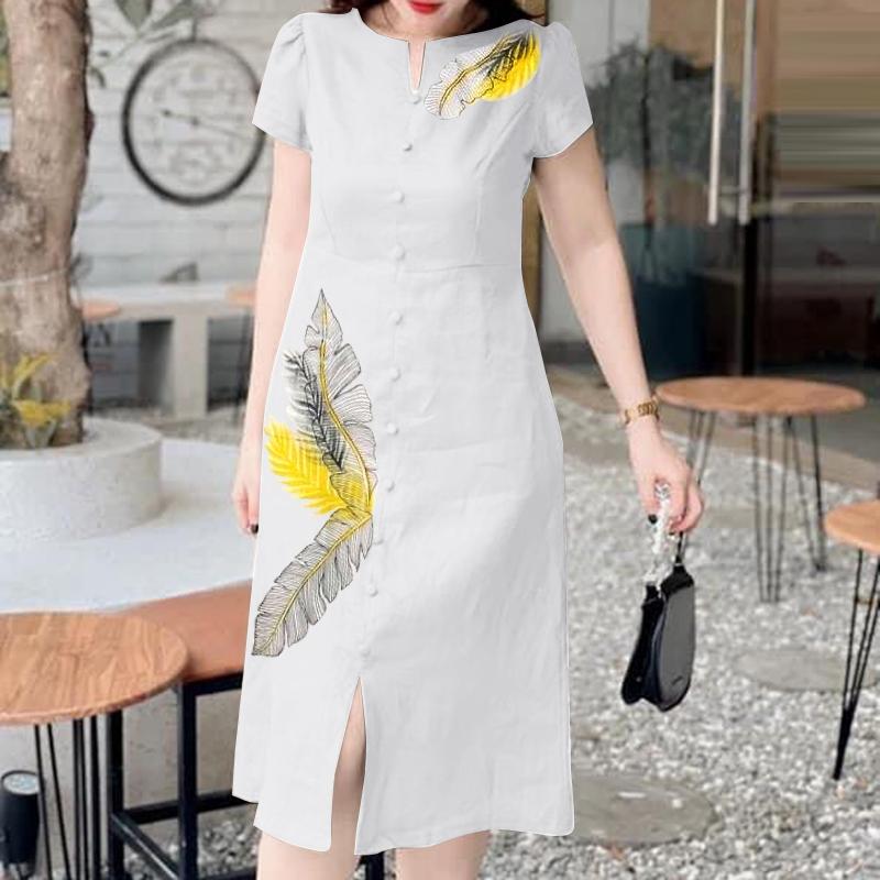 ZANZEA Robe d'été décontractée à manches courtes et col rond pour femmes