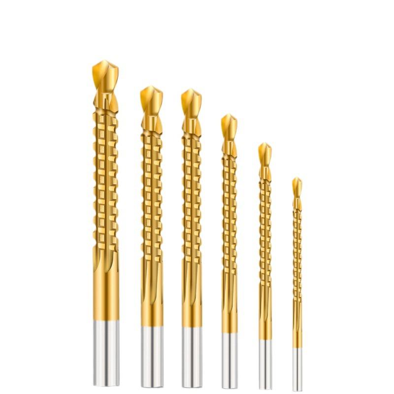 6-Piece Titanium Step Drill Bit Set for Woodworking and Grooving with Plastic Box