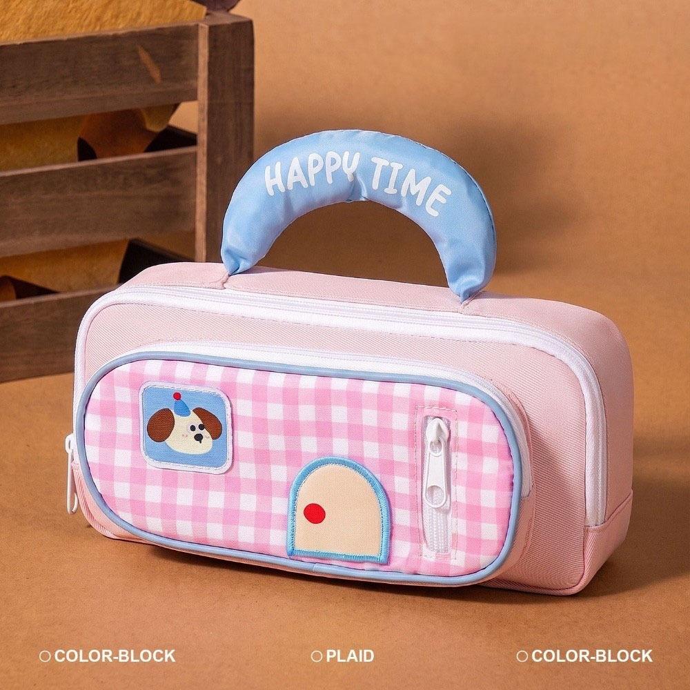 Cartoon Animal Pencil Case Plaid Stationery Bag New Pen Case School