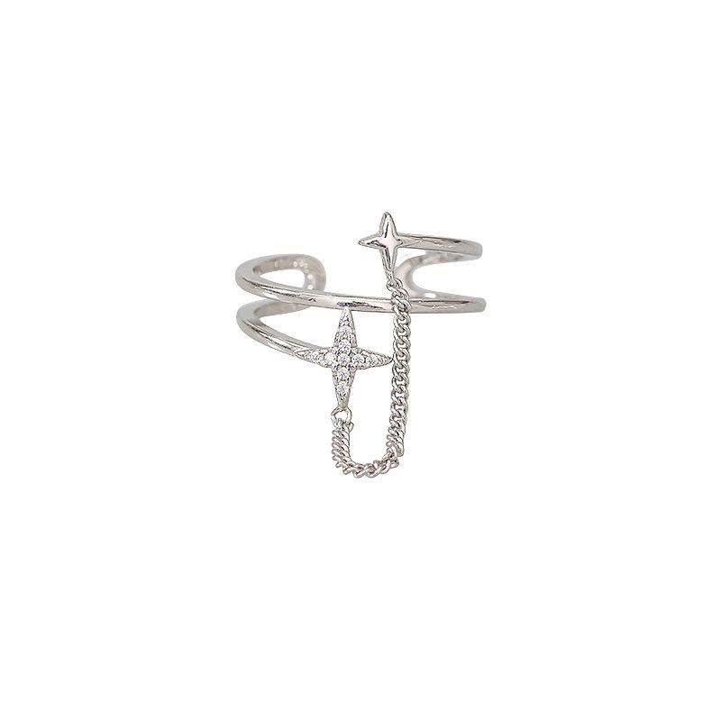 Chain star double-layer ring, women's light luxury niche design personality trendy adjustable ring