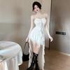 French Ruffle Edge Splicing Suspender Dress Slim and Thin Irregular Skirt Seaside Beach Dress New