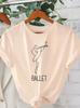 Fashion Tops Women's Elegant Ballet-Themed Graphic Tee  Crew Neck T-Shirt with Dancing Figure Design Ballet Dancer T-Shirt