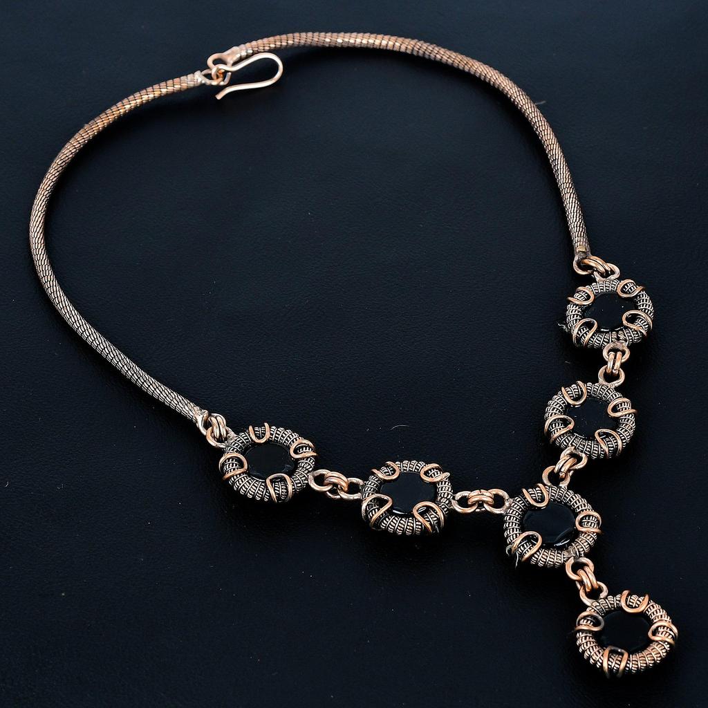 Black Onyx Necklace, 999 Copper Wire Wrapped Adjustable Chain Necklace. Gift For Women Handmade Necklace Gemstone Jewelry