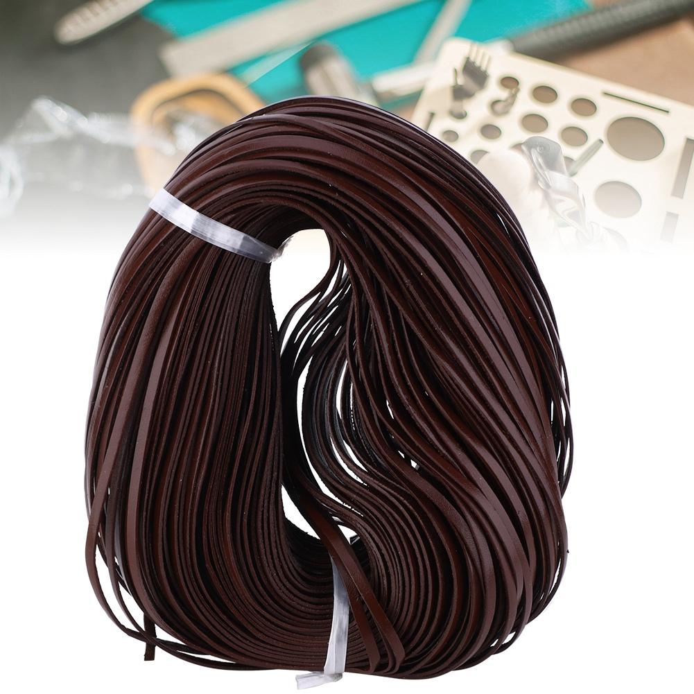 Manual DIY Flat Leather Cord 100m Long Braided First Layer Leather Crafted CordDeep Coffee