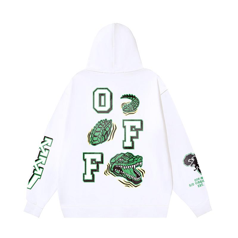 1215 Blanc cassé 2026 Automne et Hiver Nouveau Motif Lettres Dessin Animé OW Sweat à Capuche Imprimé Hommes et Femmes