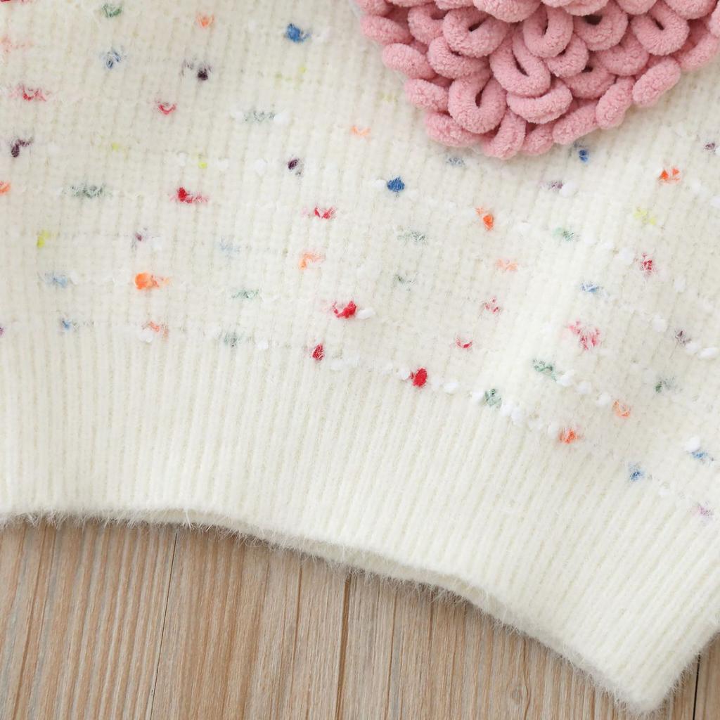 Mädchen Pullover Rundhals Gestricktes Basic-Shirt Süßer Plüsch Samt Verdickt Kinderpullover