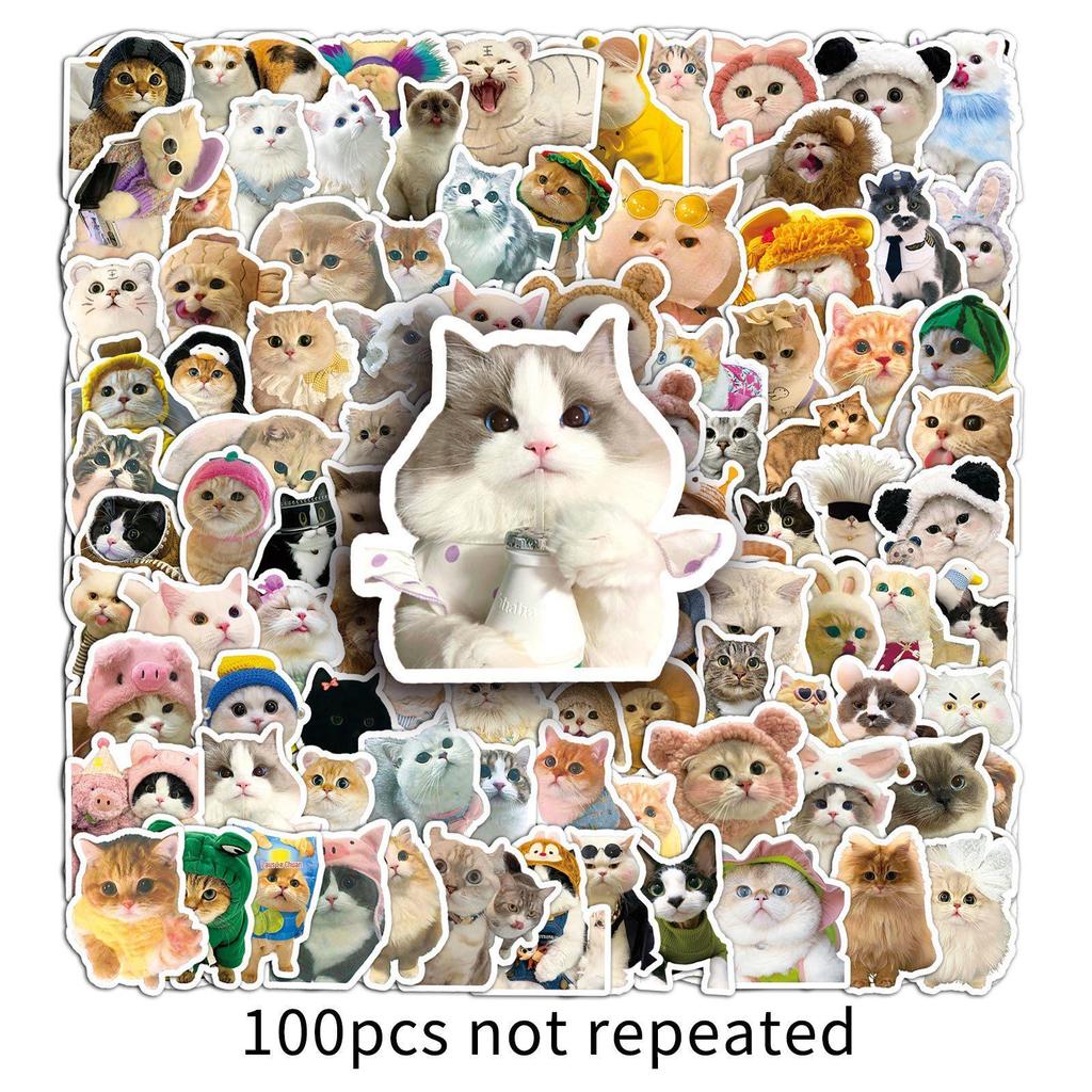 100 Cute Cat Emoticon Stickers: Waterproof Decorative Kitten Designs for Mobile Phones and Computers.