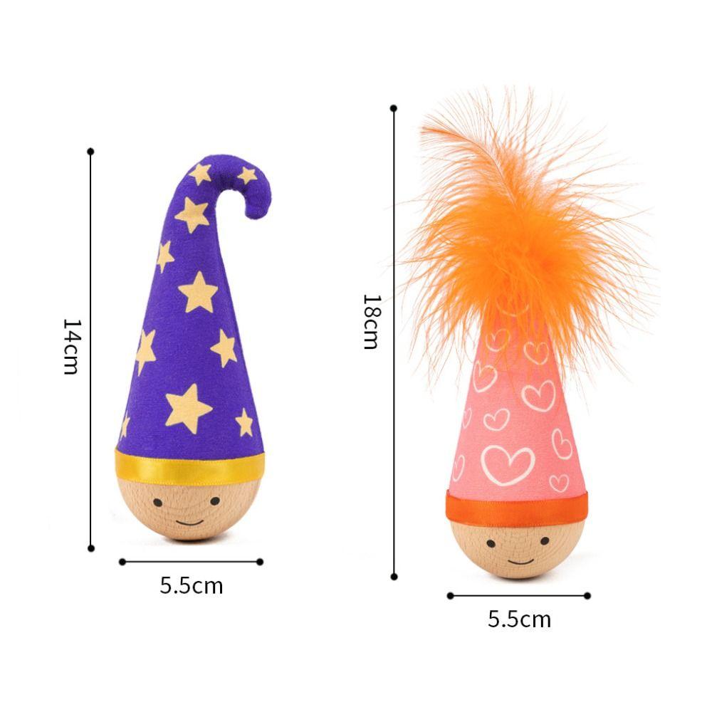 Wooden Cat Interactive Toy Self-Balancing Playing Teasing Cat Teaser Toy Funny with Orange Feather Pet Tumbler toy Pet Supplies