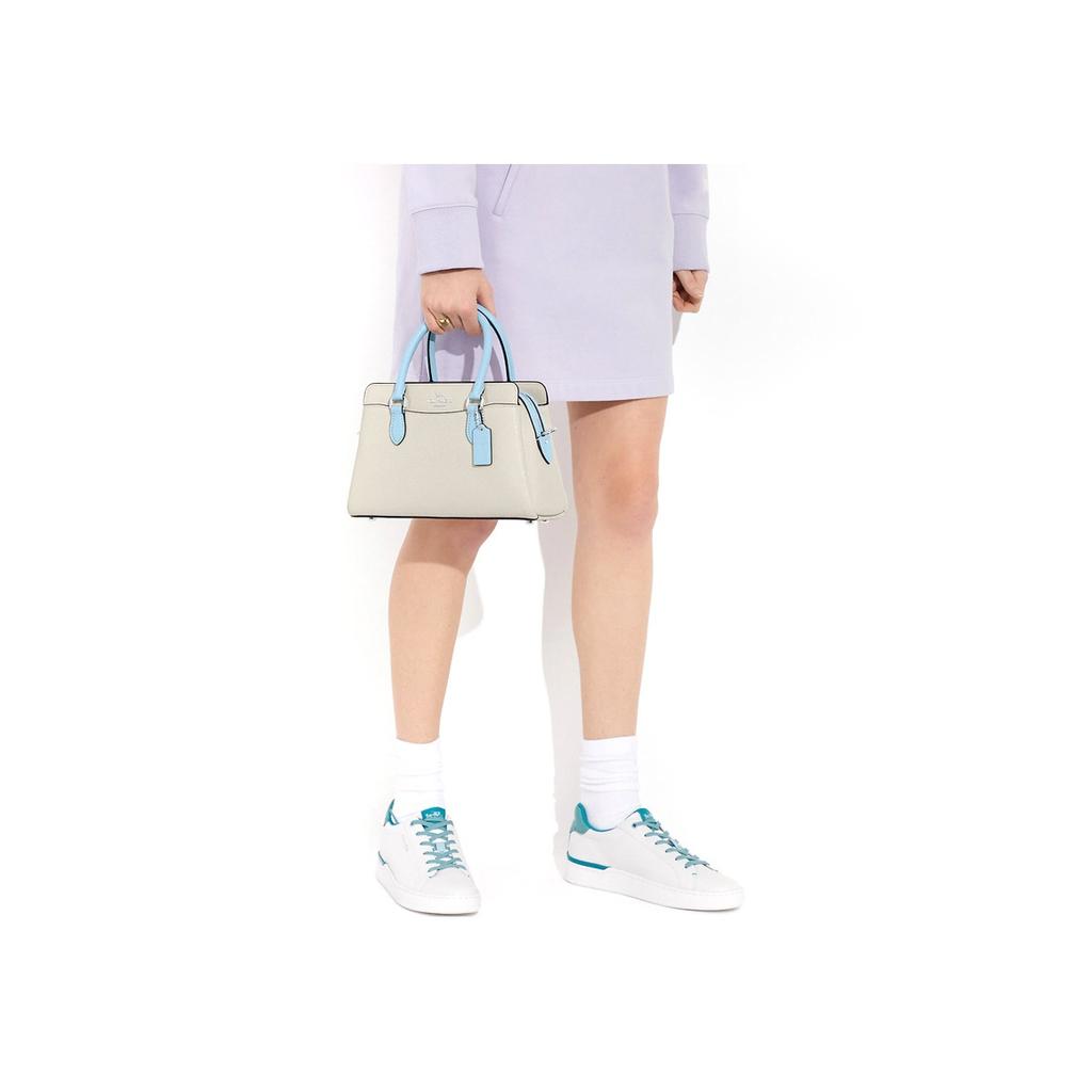 New COACH Cross Grain Leather Dome Bag Handbag Medium Size Women's Gray & Blue CH173-SVR6V