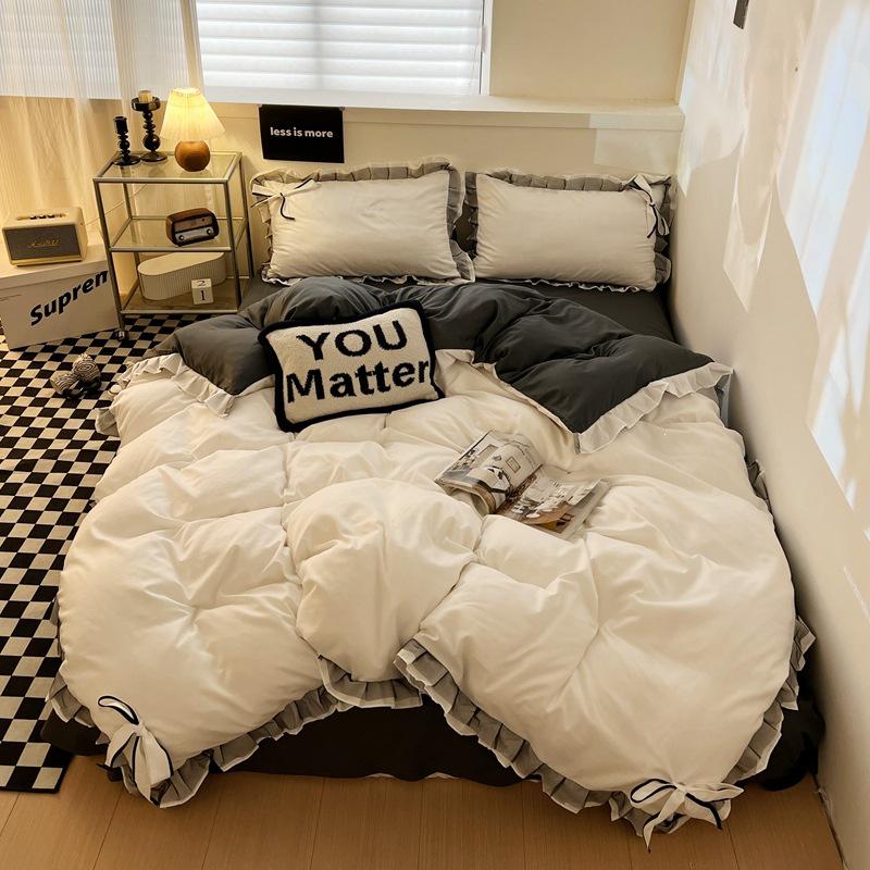 Cross-border E-commerce Exclusive Embroidered Patchwork Bed Set - Bowknot Lace Series