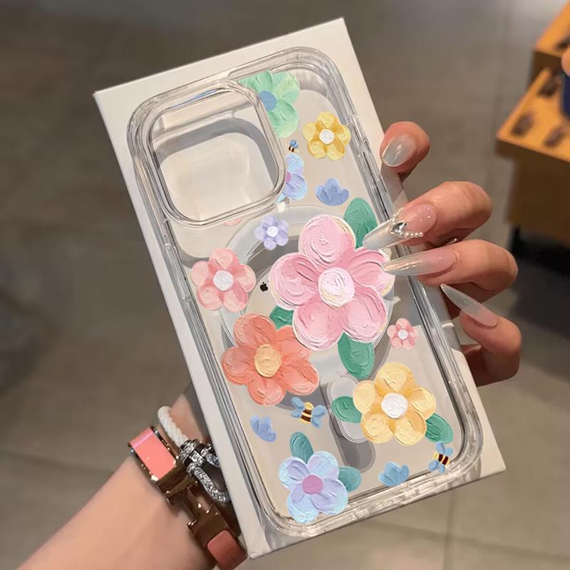 For Magsafe Colorful Flower Phone Case For Iphone 17 Air 16 15 13 12 11 Pro Max 16E Mini 14 Plus Magnetic Wireless Charge Cover