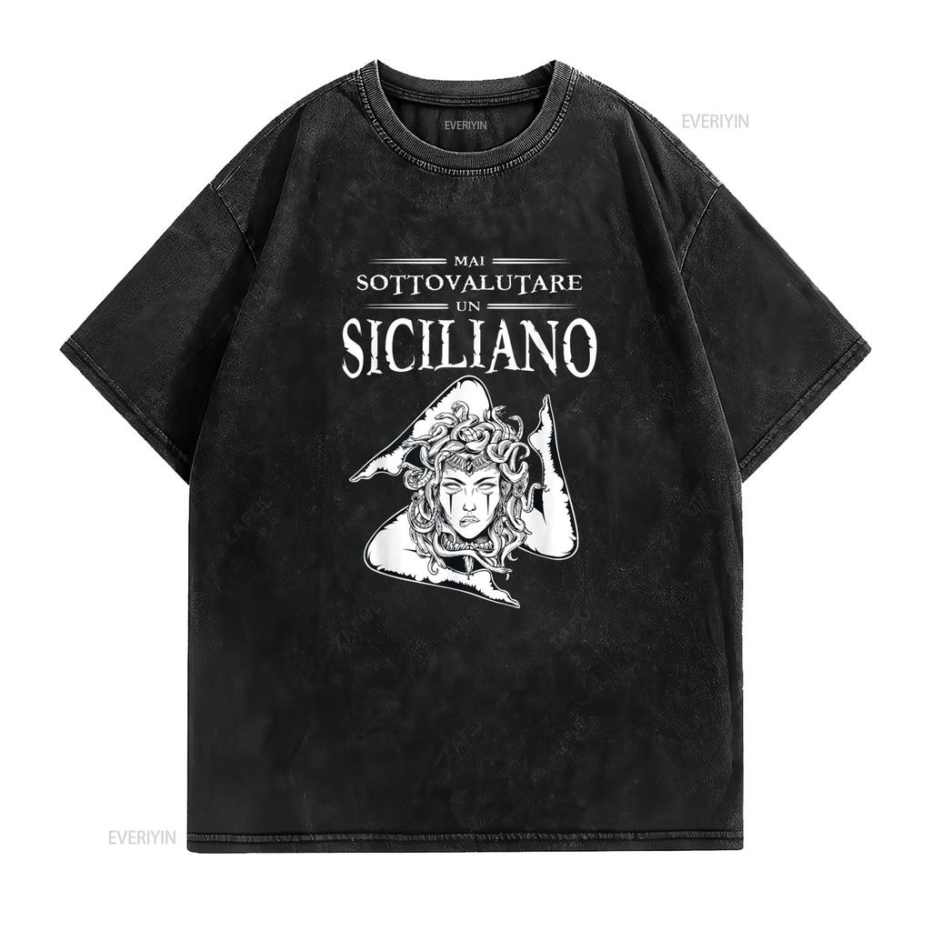 Never Underestimate A Sicilian Trinacria Sicilia Heraldik T Shirt vintage Washed Stretched fashion Breathable Soft Versatile