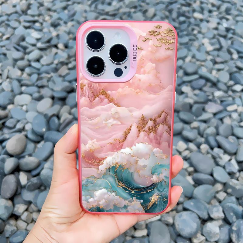 Durchscheinendes Rosa Wolkenmeer Laser Handyhülle Für iPhone 11 12 15 Pro Max 13 Mini 16 14 13 Pro Max Plus Stoßfeste Rückseite Fundas