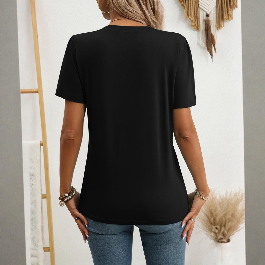 Women's Fashionable Casual Button-Up V-Neck Short-Sleeve T-Shirt