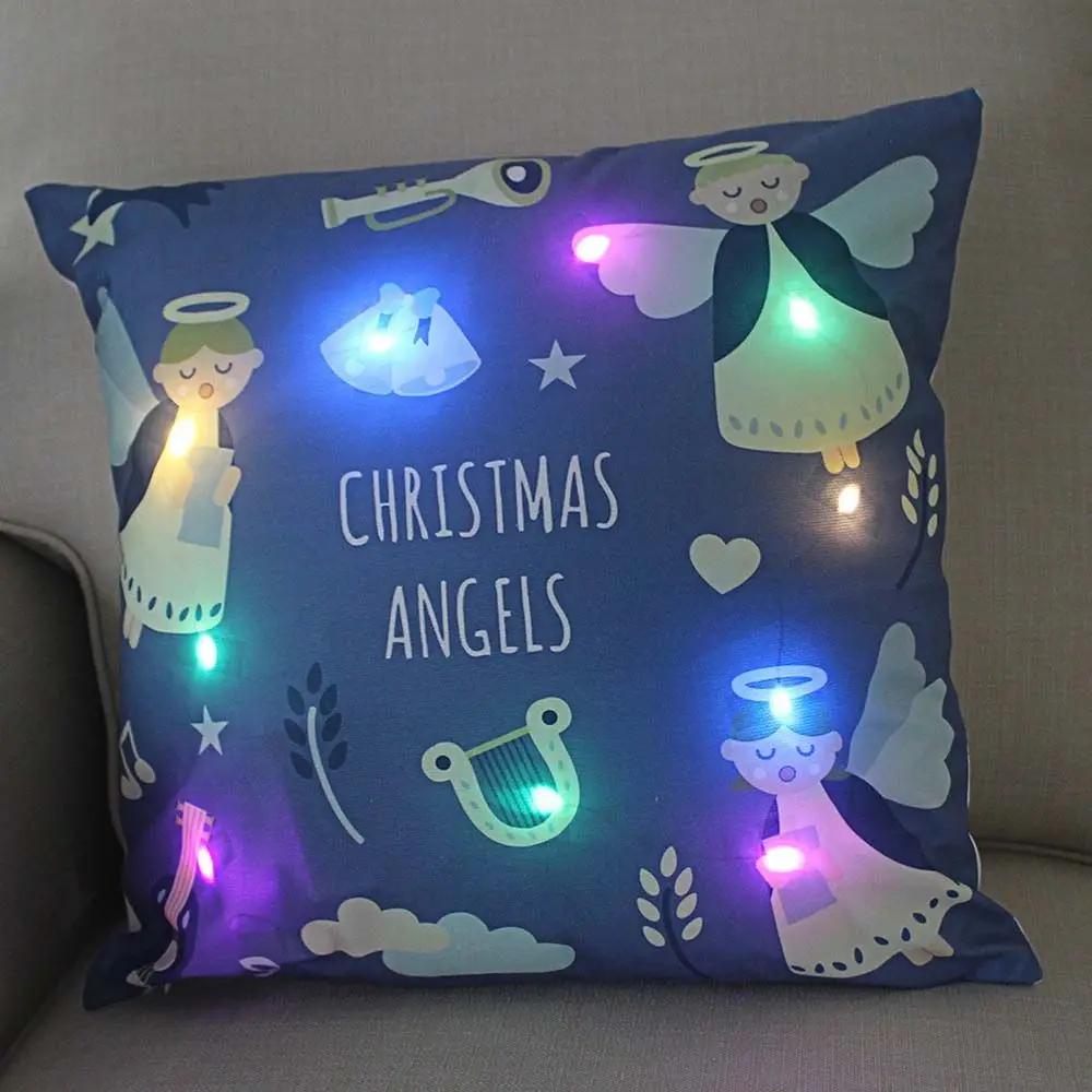 Christmas Light LED   Decoration 45x45cm Santa  Sled Village Color Ball Sofa Seat Pillow Sleeve  Cases