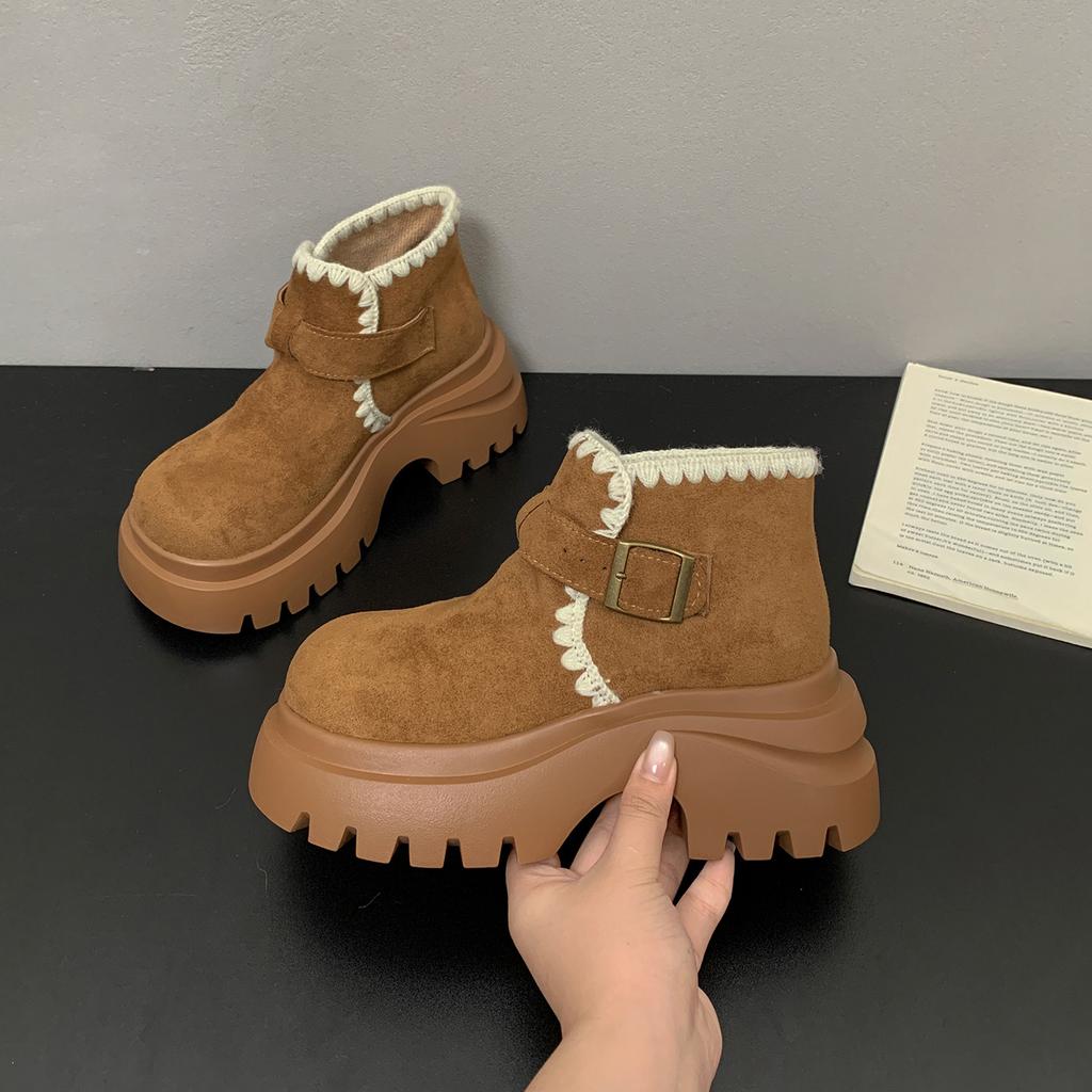 Brown retro thick-soled thick-heeled heightened Martin boots women's 2025 new autumn skirt, thin and versatile short boots