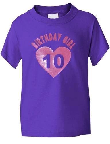 

Birthday Girl Age 10 Ten Girls Kids T-Shirt In Glitter Birthday Gift Age 1-13 S