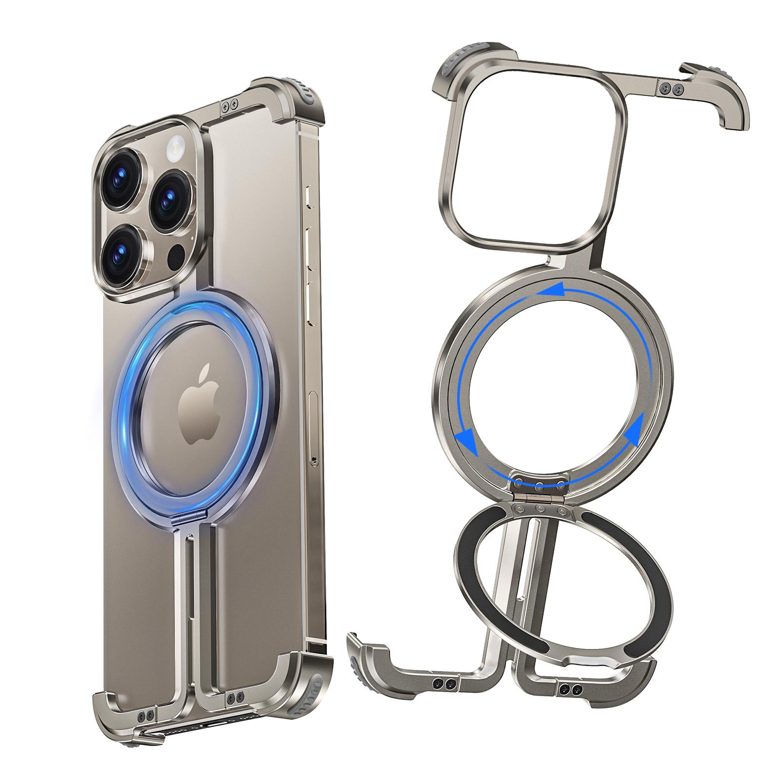 

Eary Minimalist Phone Case for iPhone 16 Pro Max with Kickstand 360° Rotatable Magnetic Ring Stand Metal Frameless Bumper Cover aluminum&For iPhone 16 Pro