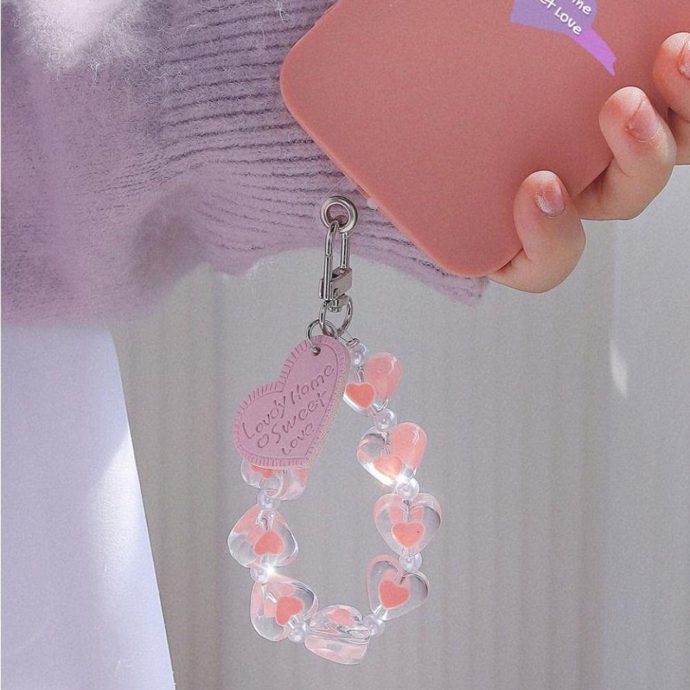 Love Beads Mobile Phone Lanyard Short Style Phone Anti-Lost Bracelet Cellphone Strap  Hanging Cord