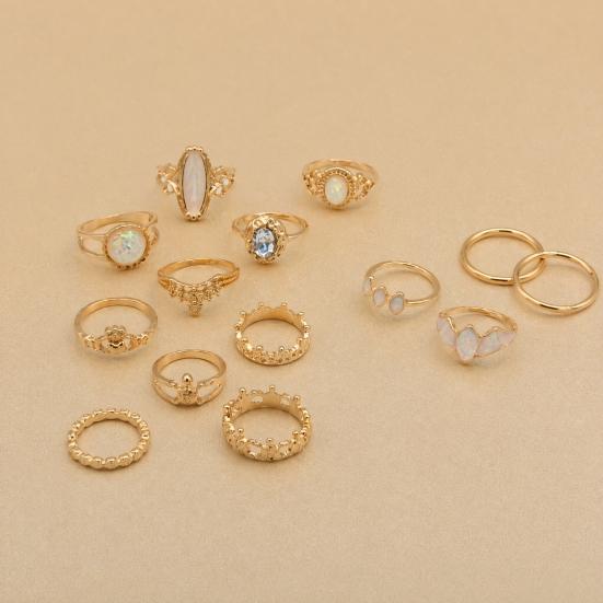 14-teiliges/Set Damen-Ringe Set, Hohlmusterringe in verschiedenen Größen mit farbigen Muschel-Intarsien, Stapelbares leichtes Schmuckgeschenk-Set
