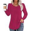 Maglietta a maniche lunghe da donna autunnali, alla moda, casual, plissettata, con scollo rotondo basso, abbigliamento da donna