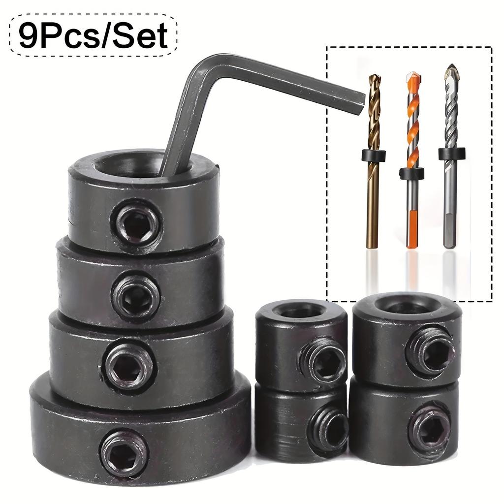 9pcs/set Woodworking Drill Bit Set with Adjustable Depth Stopper, 3mm-16mm - Includes Hex Wrench for Precision Drilling in Wood
