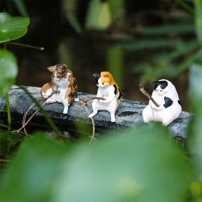 Cute Cat Fishing Fish Tank Ornaments Creative Mini Kitten Fishing Ornament Aquarium Tanks Miniature Figurines Decoration