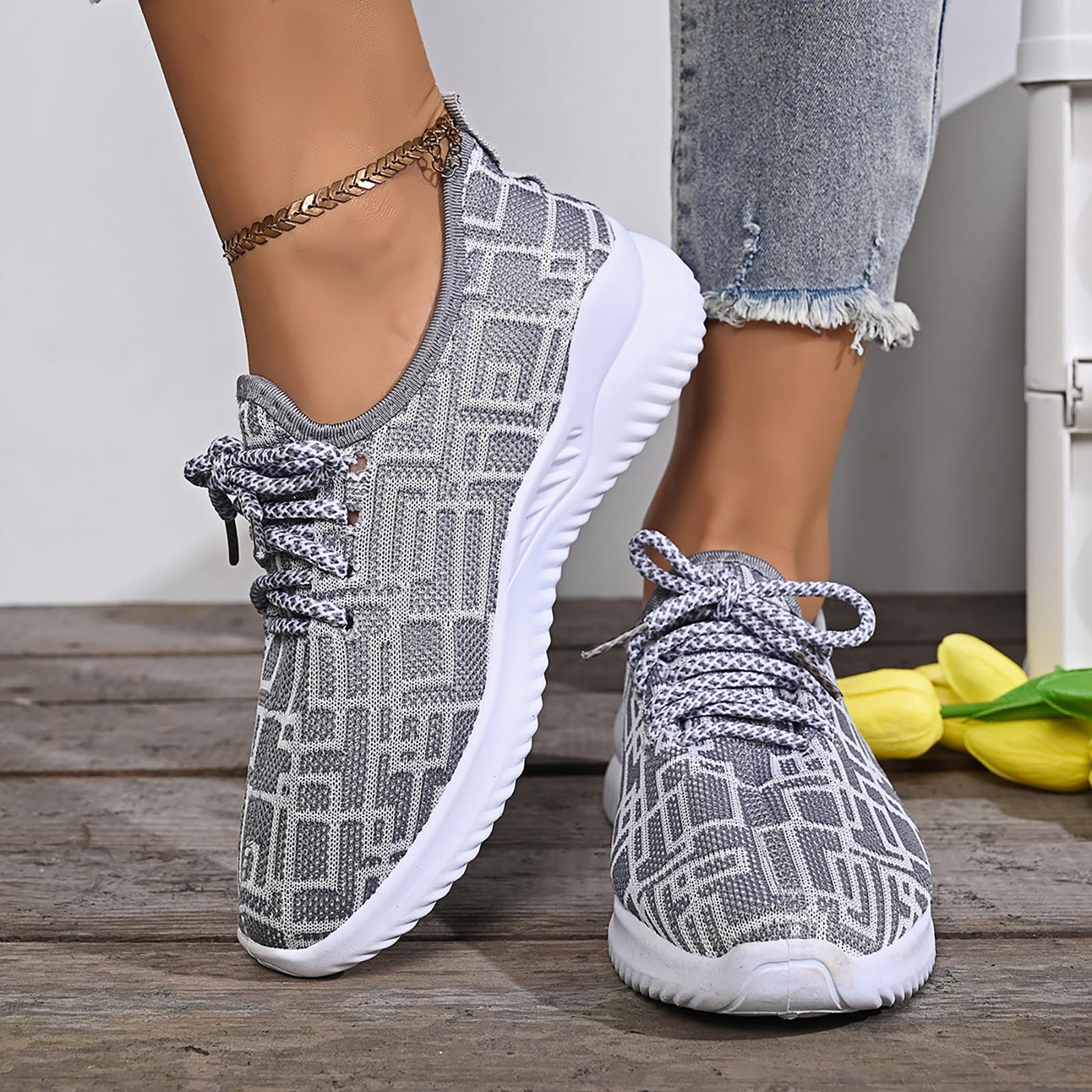 

Women s Casual And Stylish Mesh Comfortable Front Lace Up Trendy Casual Shoes Natural Sandals for Women 36 сірий