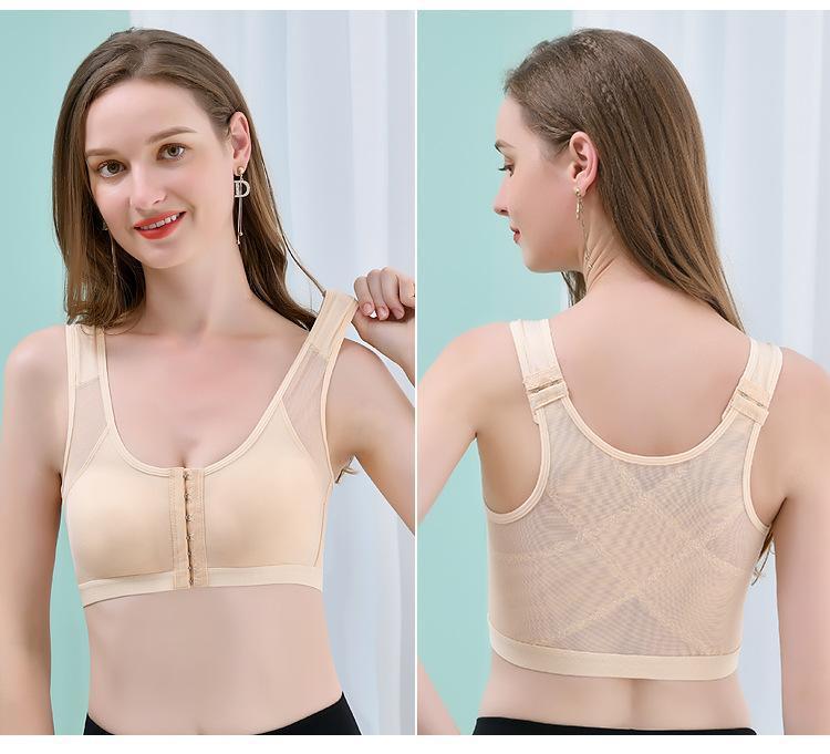 Women's Posture Correcting Bra: Front Buckle, Wireless, Breathable, Reduces Chest Appearance, for Summer.