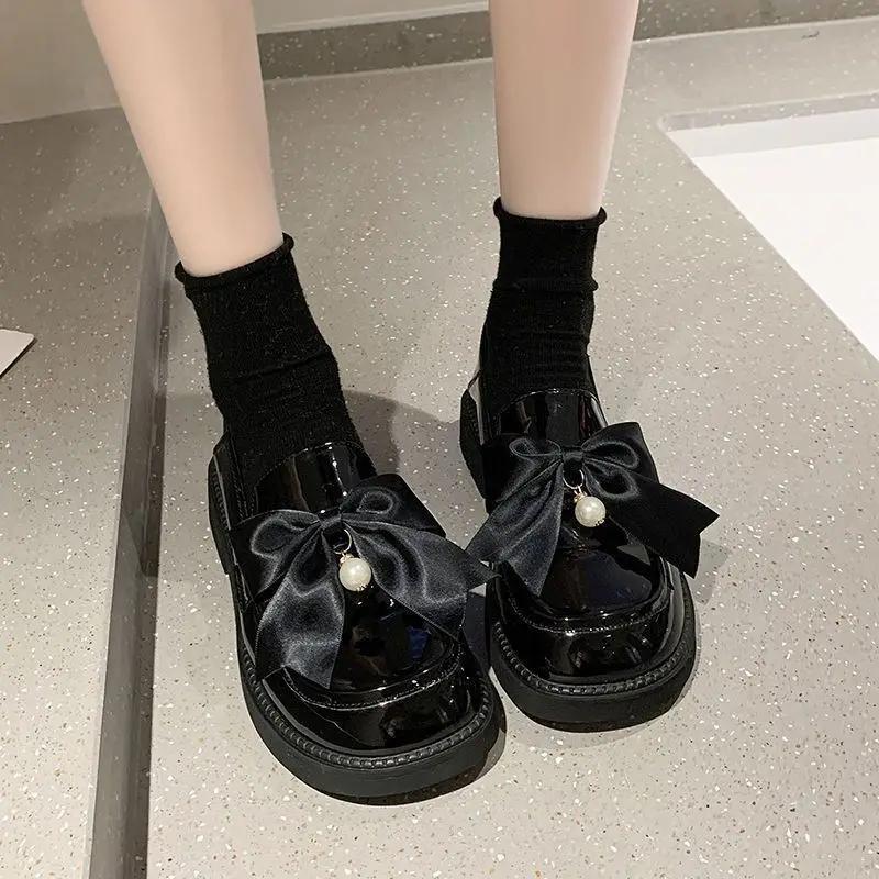 Fashion Women's Shoes With Bow Heel Leather Casual Black Quick Delivery Stylish On Offer Slip High Quality Fashion Vacation Ladies Pumps