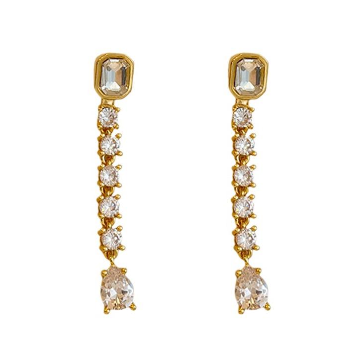 Retro European & American Zircon Long Earrings | Silver Needle 925 | Exaggerated, Simple, High-End Temperament for Women