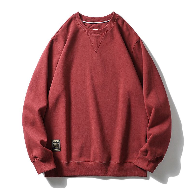 Heavy American Retro Autumn Export round Neck Sweater Jujube Red M