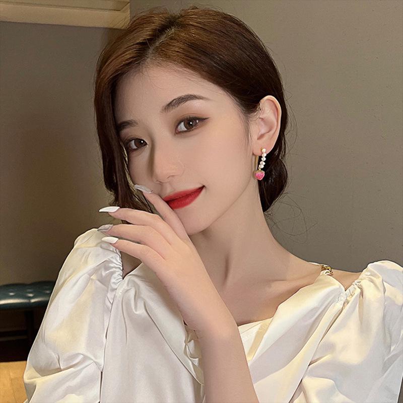 S925 Silver Needle Pink Flower Dangle Earrings with Imitation Pearls - Elegant & Sweet 2023 Design for Women