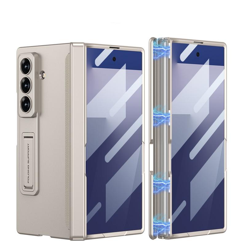Magnetic Hinge Protection Folding Case For Samsung Galaxy Z Fold 6 7 Stand Cover With Clear Tempered Glass Screen Protector