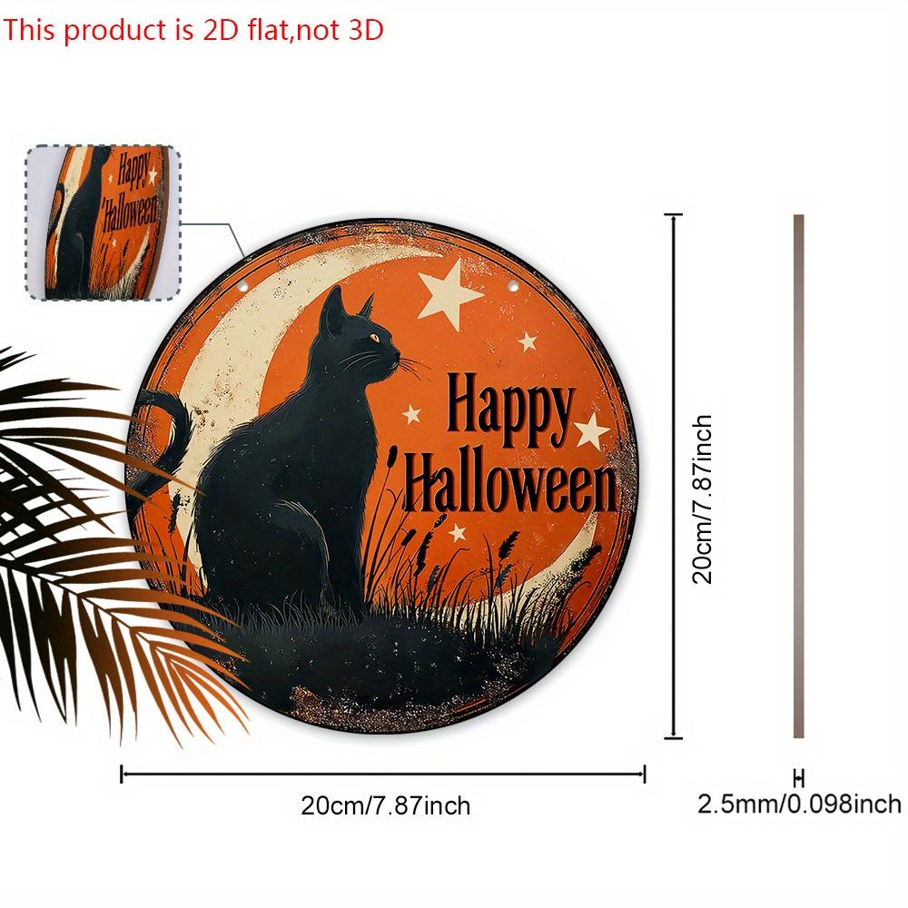Wesołego Halloween Drewniany Znak ze Wzorem Czarnego Kota - Figurki Ozdobne ze Wzorem Półksiężyca i Gwiazdy - Idealne na Drzwi Wejściowe, Podwórko, Ganek, Dekoracja Pokoju